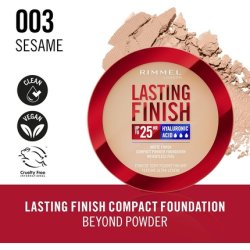 Rimmel Lasting Finish 25 HR Compact Foundation 003 Sesame Matte Buildable Coverage Powder-to-Cream Anti-Pollution