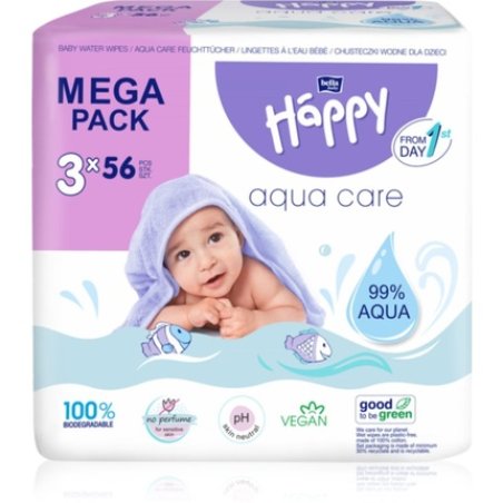 BELLA Baby Happy Aqua care wet wipes for babies - 3 packs of 56 wipes each
