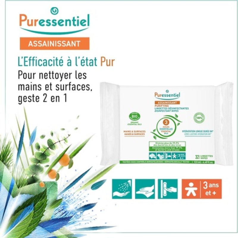 Puressentiel Purifying Wipes Antibacterial Multi-Surface 99.9