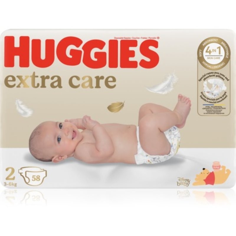 Huggies Extra Care Size 2 Disposable Diapers - 3-6 kg, 58 pcs