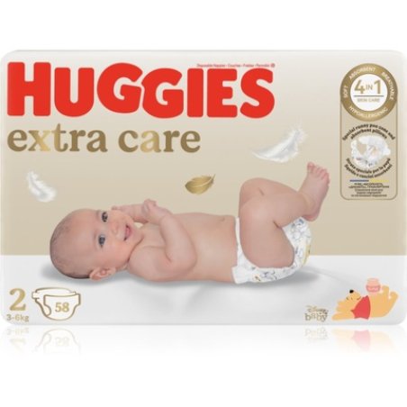 Huggies Extra Care Size 2 Disposable Diapers - 3-6 kg, 58 pcs