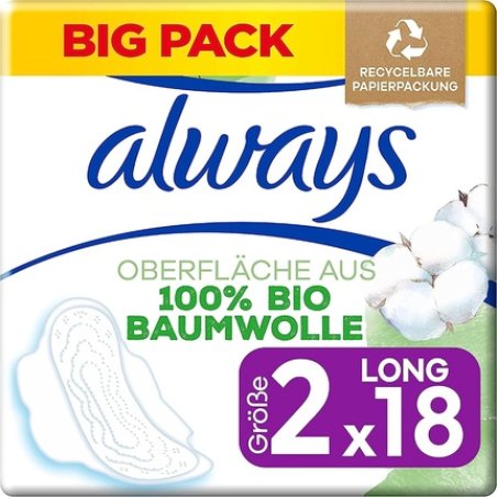 Always Cotton Protection Ultra Long Sanitary Pads with Wings 100% Organic Cotton Surface Size 2