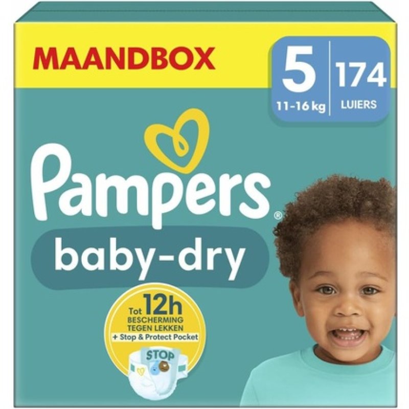 Pampers Nappies Size 5 Baby-Dry Junior Monthly Box Up to 12 Hours All-Round Leak Protection