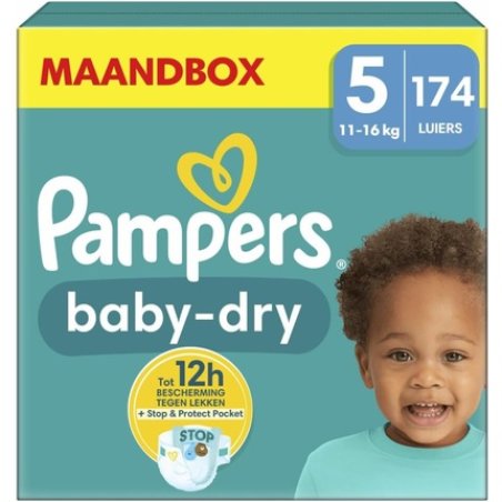 Pampers Nappies Size 5 Baby-Dry Junior Monthly Box Up to 12 Hours All-Round Leak Protection