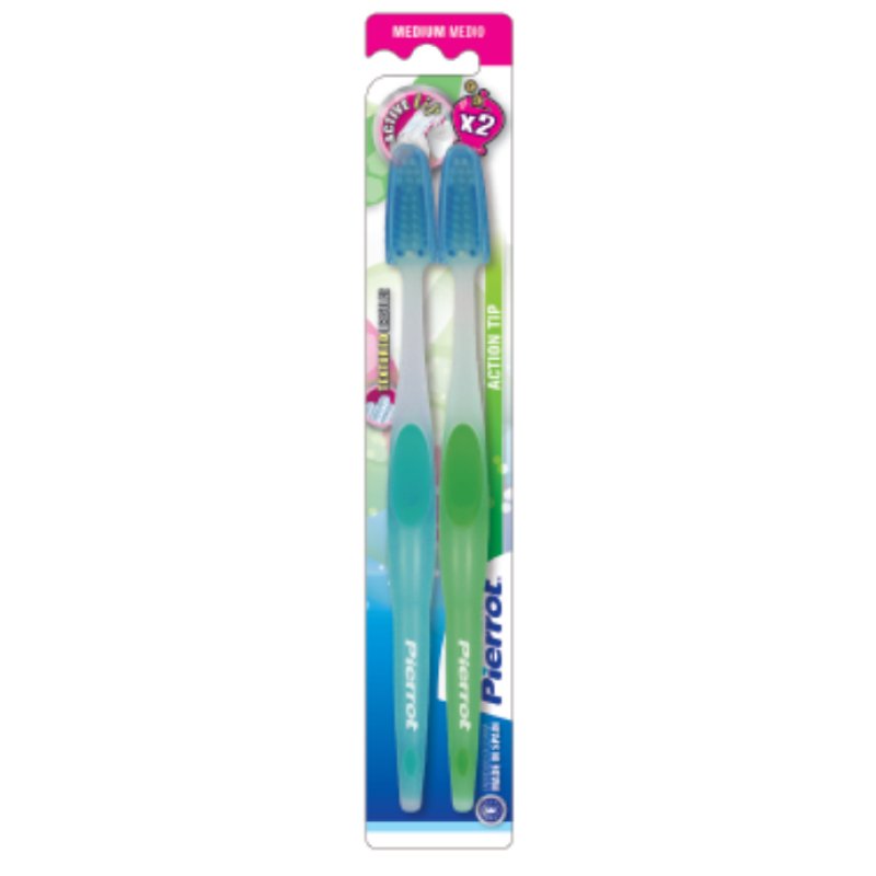 Pierrot Action Tip Medium Toothbrush - 2 Pieces Per Pack