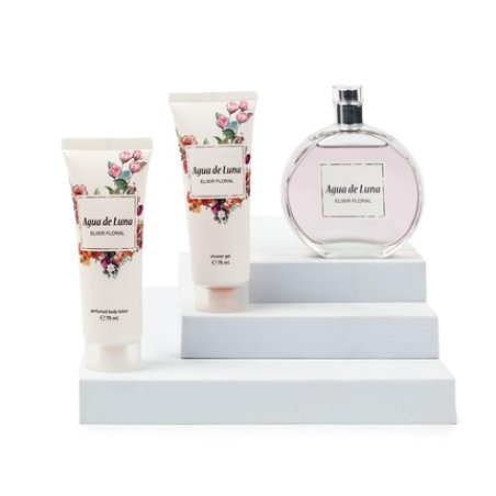AGUA DE LUNA Floral Elixir Gift Set for Women Eau de Toilette 100ml Body Cream 75ml Shower Gel 75ml Citrus and Floral