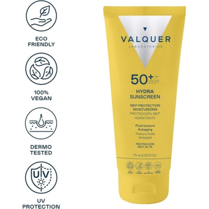 Valquer Laboratorios Hydra Sunscreen Facial Cream SPF 50 Moisturizing and Anti-Aging