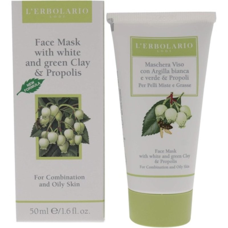 Lerbolario Face Mask with White and Green Clay for Unisex 1.6 Oz