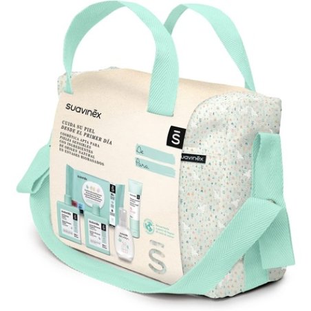 Suavinex Baby Trolley Bag with Cosmetics - Shampoo Gel, Moisturizing Lotion, Diaper Ointment, Baby Cologne, and Wipes -