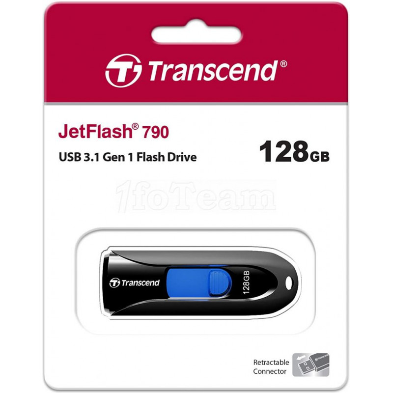 Clé USB 3.0 Transcend compatible 128Go JetFlash 790 (Noir/Bleu)