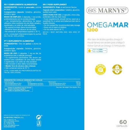 Omegamar 1200 Omega 3 DHA and EPA Supports Normal Heart Function High in Omega-3 Fatty Acids Gluten-Free Lemon Flavor