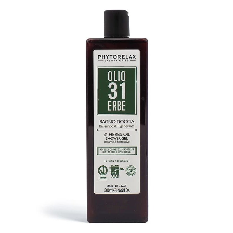 Phytorelax Laboratories Vegan & Organic Herbal Oil 31 Shower Gel Balsamic and Regenerating 500ml