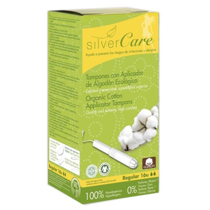 Silvercare Women's Sanitary Tampons 100% Pure Organic Cotton Normal with Applicator - Box of 16