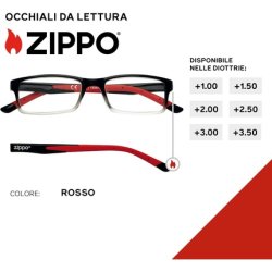 Zippo Reading Glasses with Soft Frame Ideal for Men and Women Black-Red 3.0x