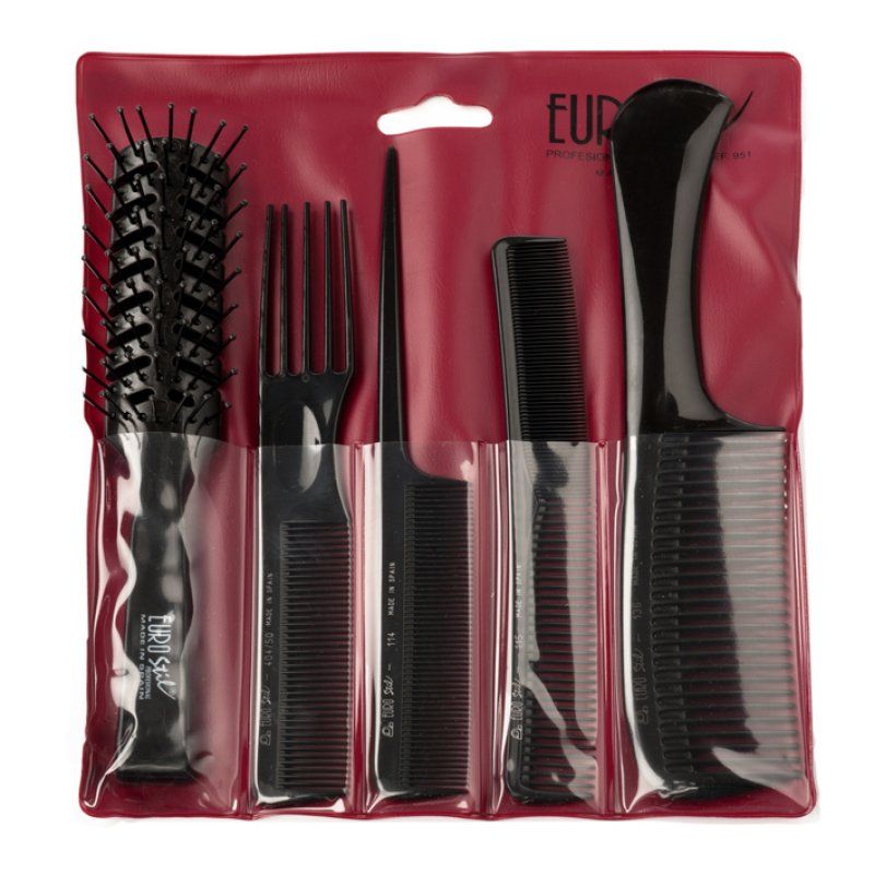 Eurostil 00951 brosse à cheveux et peigne Universel Brosse et peigne à cheveux Noir 5 pièce(s)