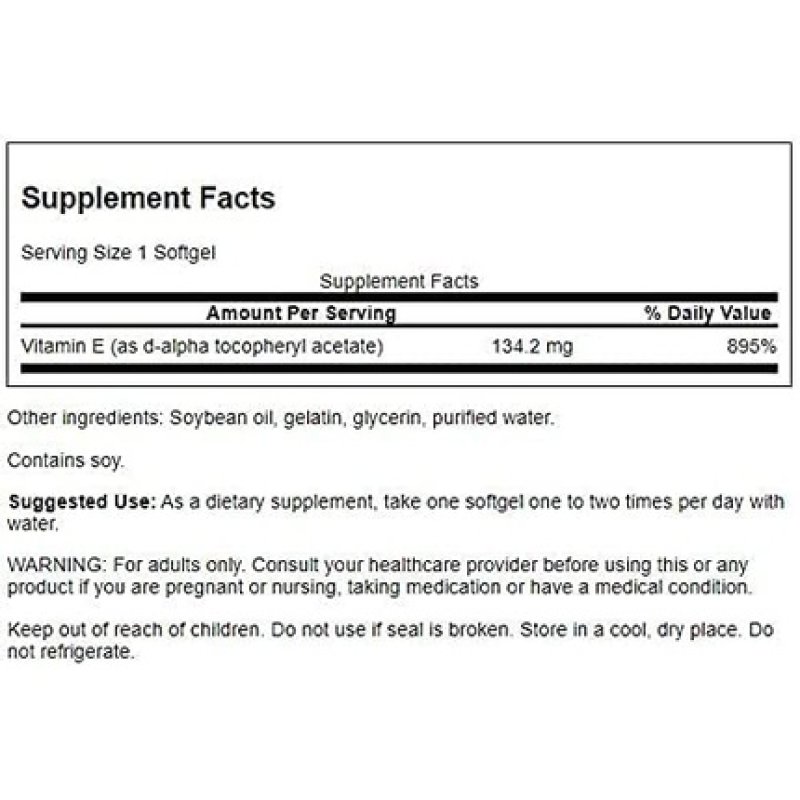 Swanson Natural Vitamin E Supplement Supporting Heart Health & Tissue Protection 100 Softgels 200IU Each