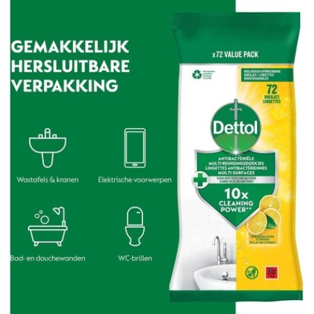 Dettol Antibacterial Cleaning Wipes Sparkling Lemon 72pcs
