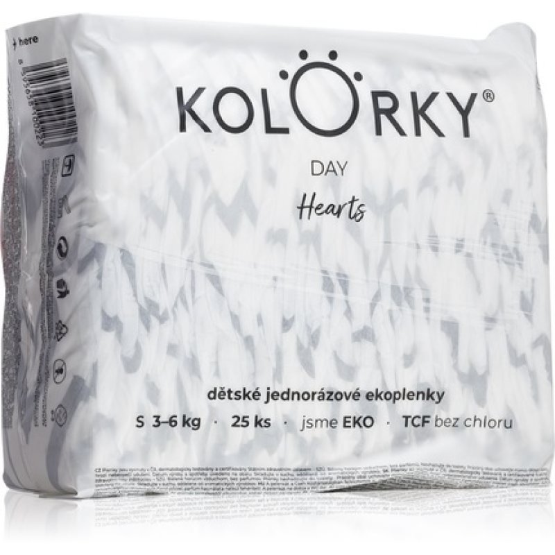 Kolorky Day Hearts diapers - Size: S (3-6 Kg), Quantity: 25 pcs