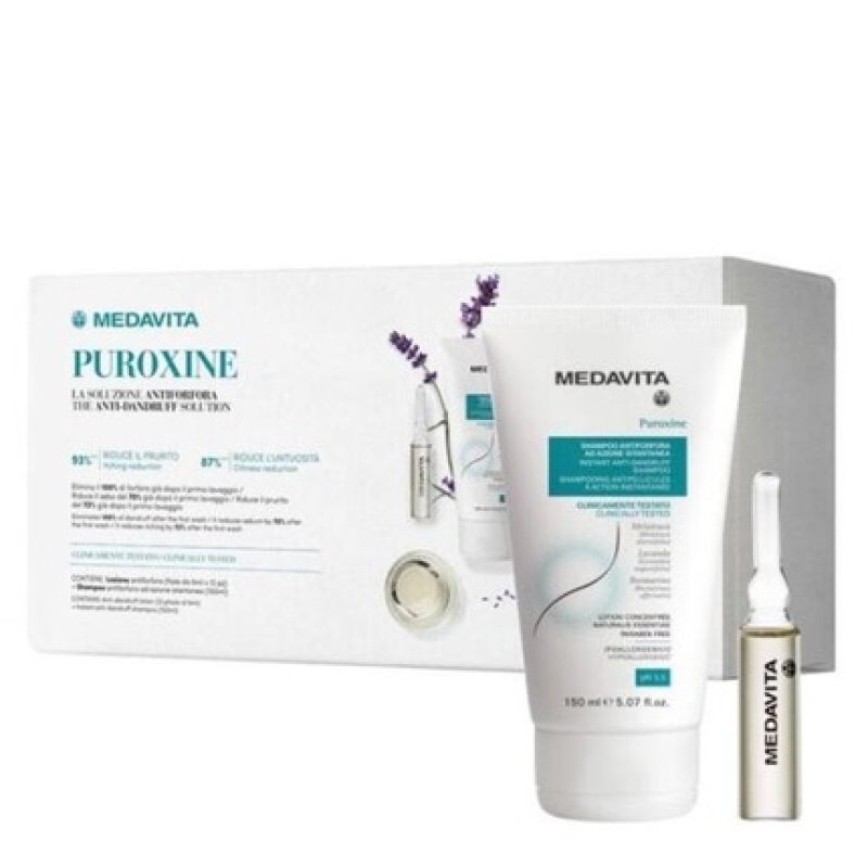 Solution Dandruff Ampoules 12 x 6ml with Medavita Puroxine Shampoo 150ml