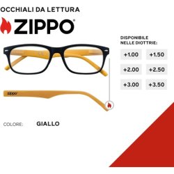 Zippo Reading Glasses Stainless Steel Full Rim Black & Yellow Corrective