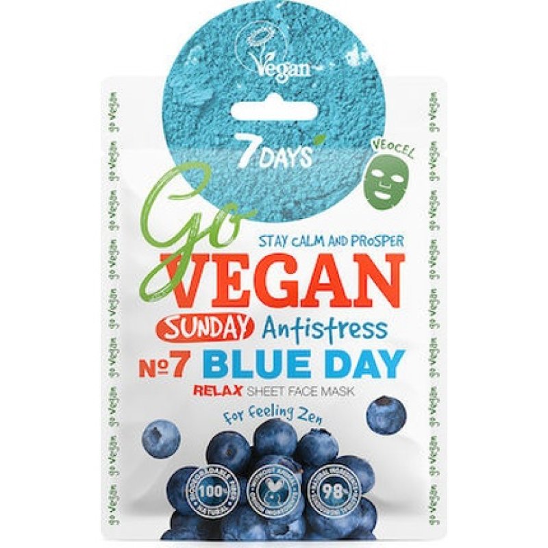 7days Go Vegan Blue Day Anti-Stress Sheet Face Mask - 25 Grams