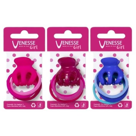 VENESSE PINZA BIMBA PICCOLA 3 ELASTICI MICROFIBRA 5695B - Children's Hair Clips Set with Microfiber Elastic Bands