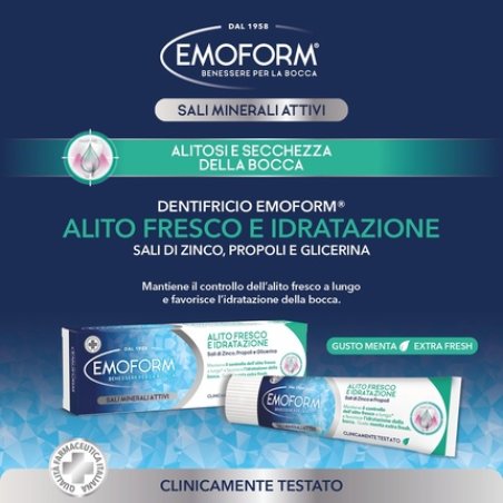 Emoform Toothpaste with Fresh Breath and Moisture with Zinc Salts, Propolis, and Glycerin - Mint Flavor