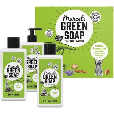 Marcel's Green Soap Gift Box Tonka & Muguet Hand Soap 2-in-1 Shampoo Shower Gel 250ml