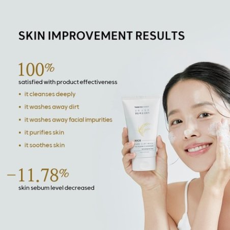 THANKYOU FARMER Rice Pure Clay Mask To Foam Cleanser 5.27 Fl Oz (150ml) Korean Clay Mask Foaming Facial Cleanser Rice