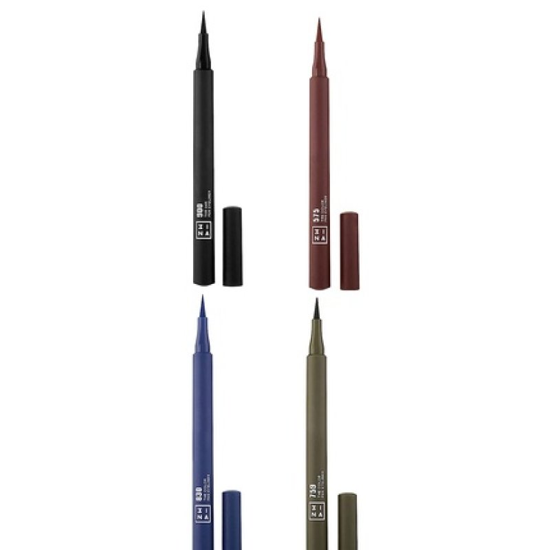 3ina Eyeliner Set 24H Black Brown Dark Blue Olive Green Fine Tip Longwear Matte Formula - Vegan and Cruelty Free