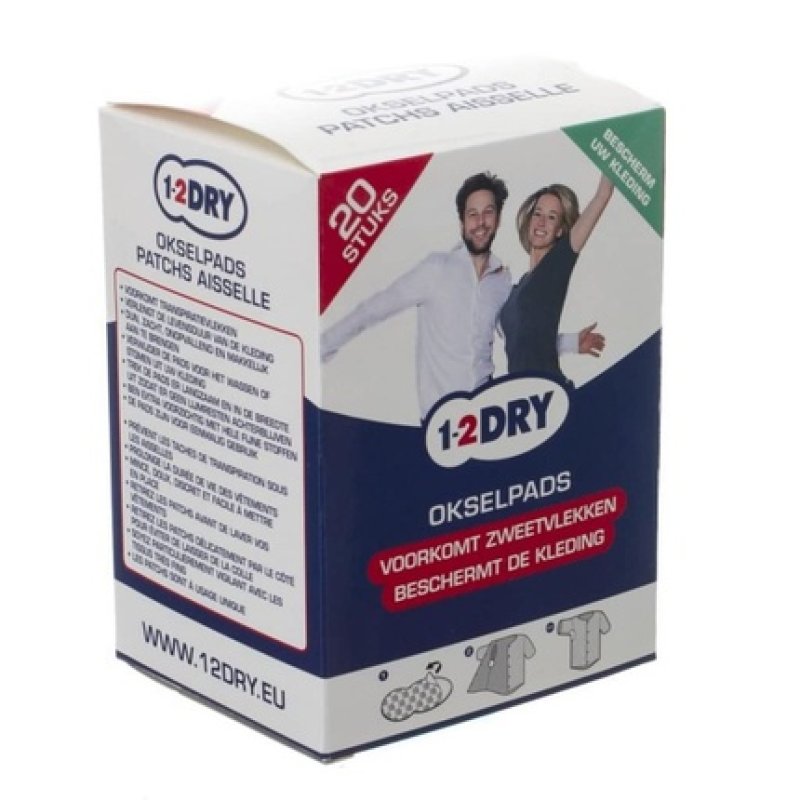 1-2DRY 20 Large White Underarm Pads Antiperspirant - Against Sweat Stains - Absorbent