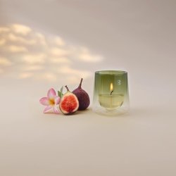 Bolsius CleanLight Starter Set Refillable Scented Candle Glass Holder & Refill Gardenia & Fig Green Long Burning Time