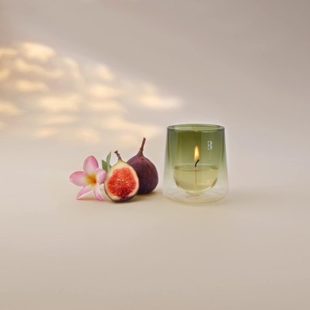 Bolsius CleanLight Starter Set Refillable Scented Candle Glass Holder & Refill Gardenia & Fig Green Long Burning Time