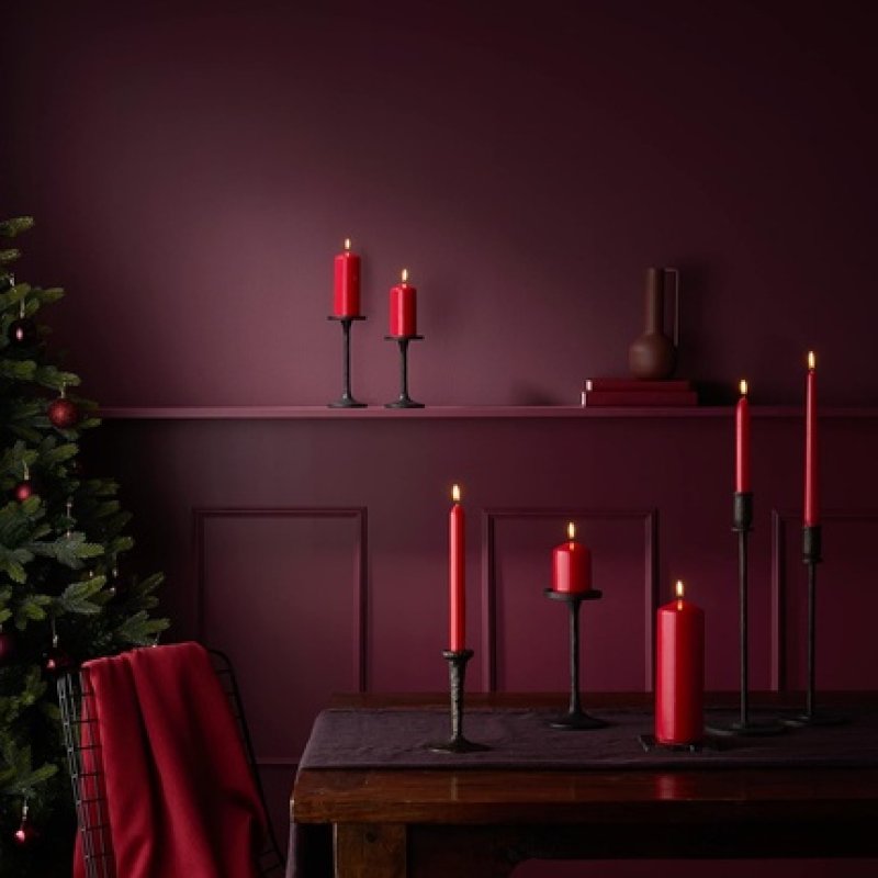 Bolsius Tapered Dinner Candles 17cm Dark Red 8-Pack - Long Burning Time of 5 Hours - Unscented - 25% Natural Vegan Wax