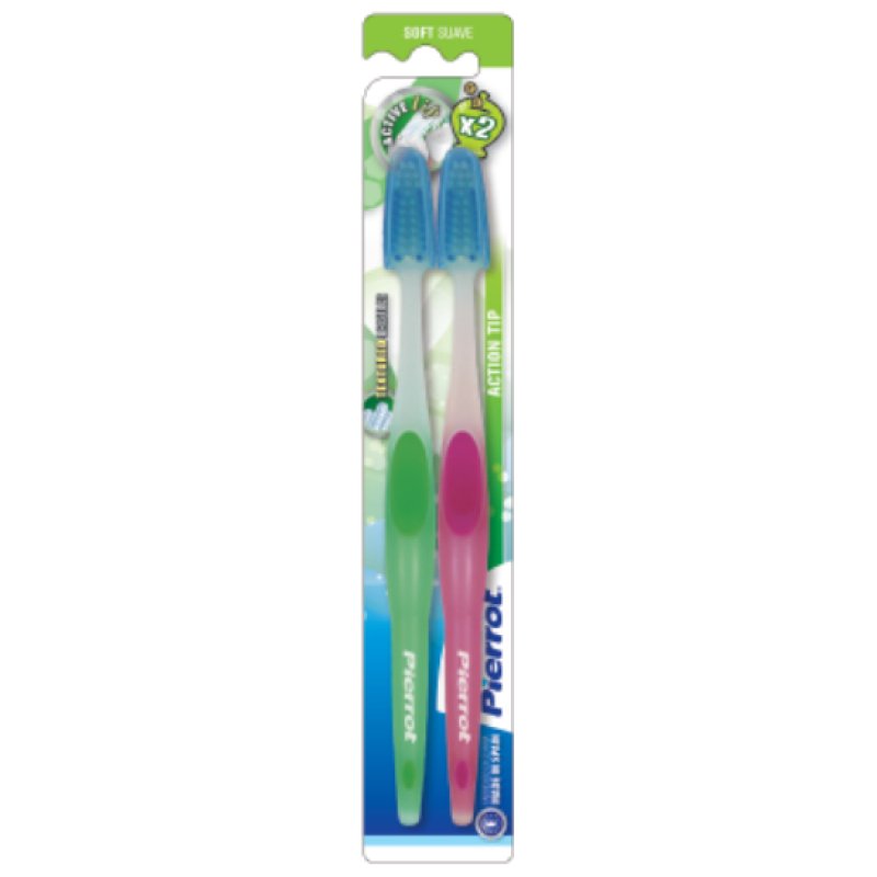 Pierrot ACTION TIP x2 toothbrush Toothbrush set Green, Pink, White