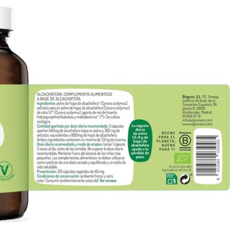 El Granero Integral Organic Artichoke 415mg 120 Capsules