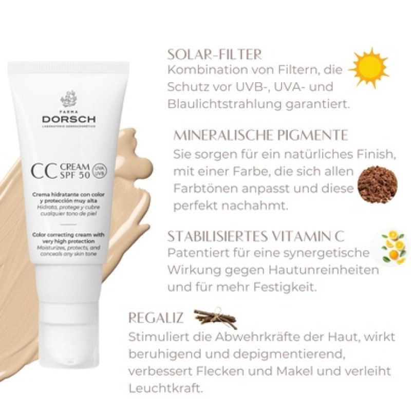 FARMA DORSCH CC Cream SPF 50 Tinted Day Cream with Sun Protection Makeup Tinted Moisturizer Tinted Sunscreen Face