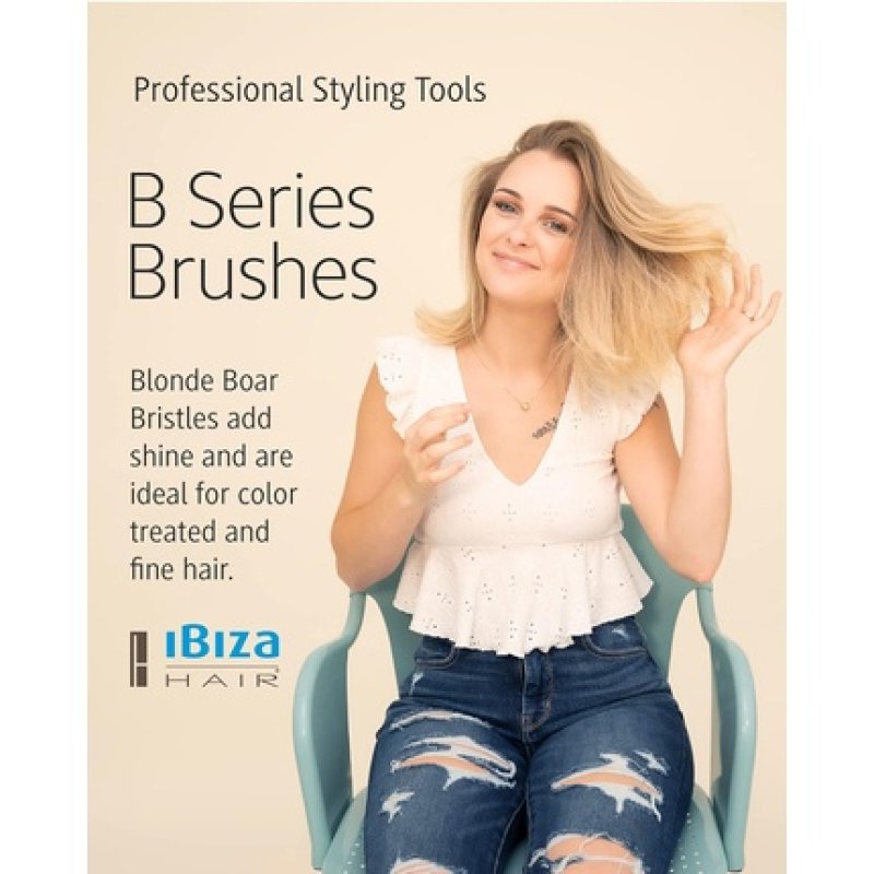Ibiza Hair Professional B Series Round Boar Hair Brush with Blonde Bristles