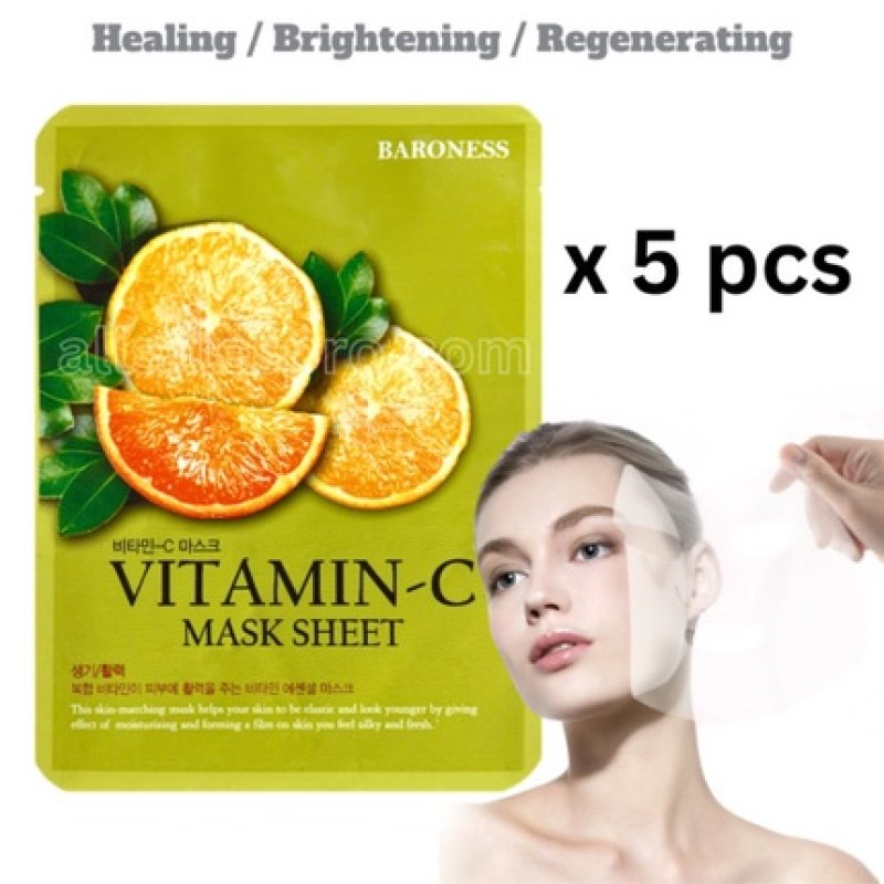 5 Pcs Vitamin C Korean Face Mask Sheet - Healing, Brightening, Regenerating