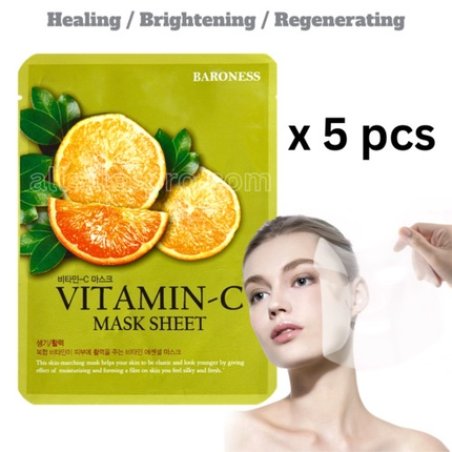 5 Pcs Vitamin C Korean Face Mask Sheet - Healing, Brightening, Regenerating