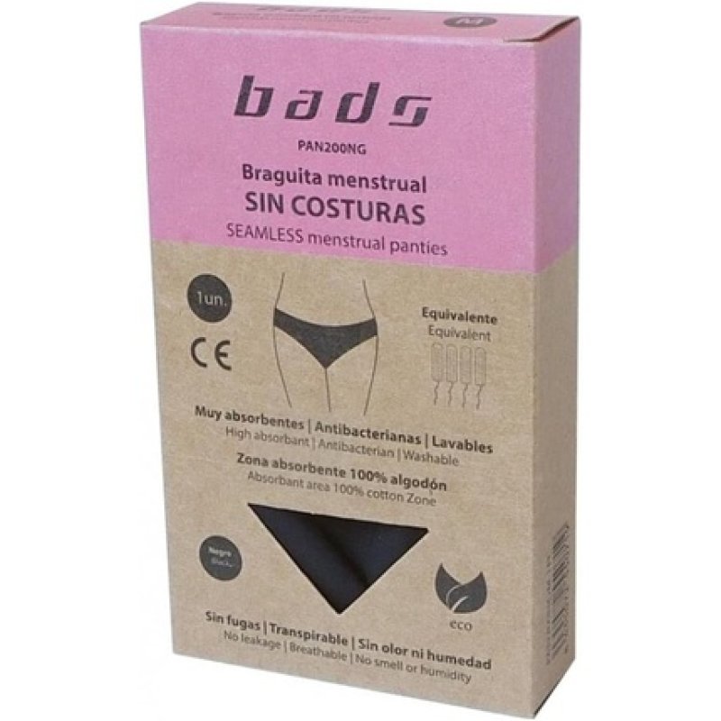 Bads Black Seamless Menstrual Briefs Size L