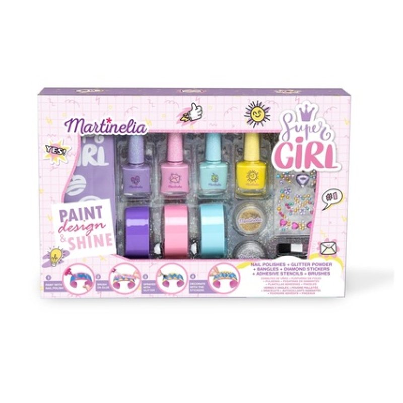 Aquarius Martinelia Super Girl Nails & Bracelet Set Nail Polish Set for Girls - Includes Bracelets, Glitter, Diamond