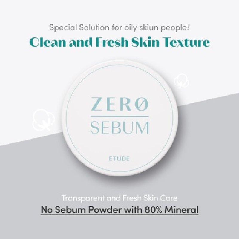 ETUDE Zero Sebum Drying Powder 4g New Lightweight Oil Control No Sebum Loose Face Powder with 80% Mineral Long Lasting