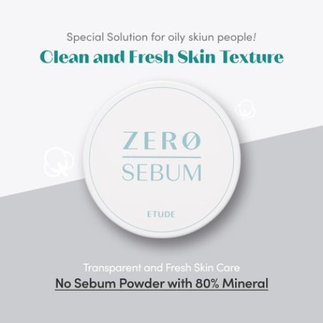 ETUDE Zero Sebum Drying Powder 4g New Lightweight Oil Control No Sebum Loose Face Powder with 80% Mineral Long Lasting