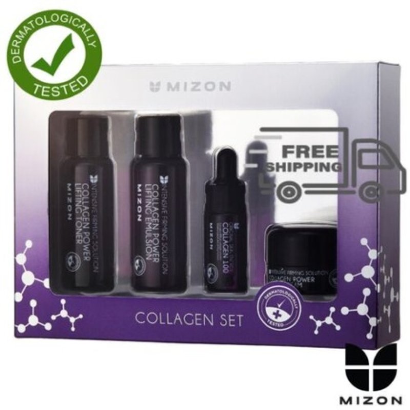 Mizon Collagen Miniature Kit Set Repair Line Toner Emulsion Serum Cream - Pack of 4