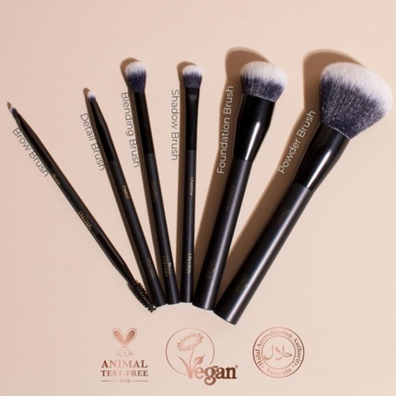 Inika Organic Vegan Brush Case Set - 6 Ultra-Soft Sustainable Makeup Brushes