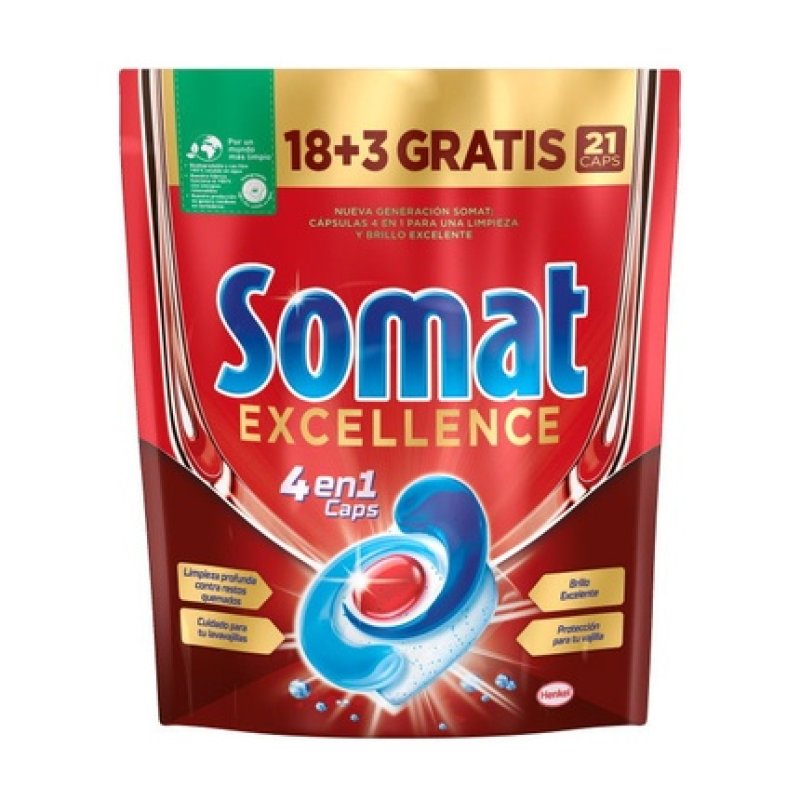 Somat Caps Excel 4 In 1 18 3 - Detergent Capsule