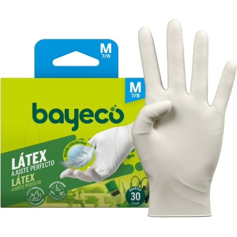 Bayeco Latex Disposable Gloves White Environmentally Friendly Food Safe Maximum Sensitivity 30 Pieces Size M