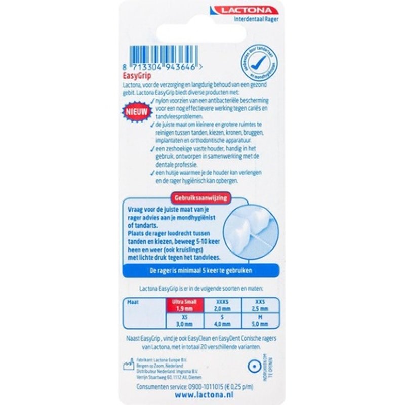 Lactona Interdental Brushes Easygrip 1.9 Mm Ultra Small - Toothbrush - 6 Pcs