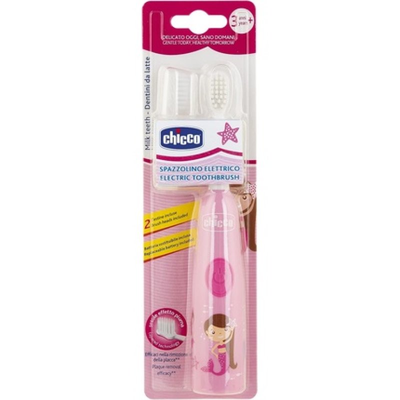 Pink Electric Toothbrush with Replaceable Battery and Replacement Brush Head